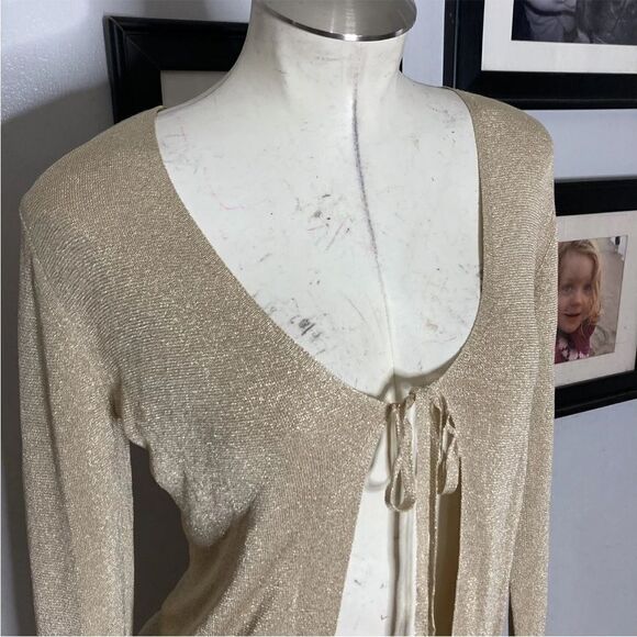 Vtg‎ 90s Y2K Escada Gold Glitter Tie Front Top Skirt Suit Metallic 34 S US 4 6 - Picture 2 of 10